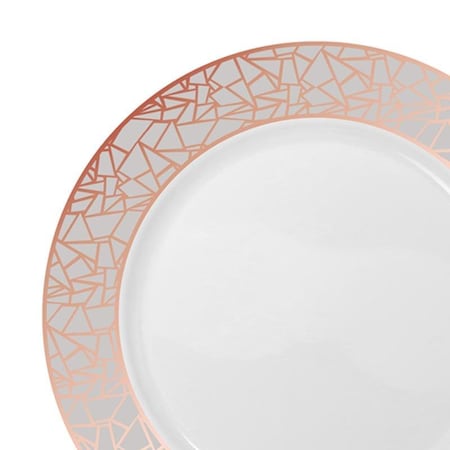 Smarty Had A Party 7.5" White w/Silver and Rose Gold Mosaic Rim Round Plastic Appetizer/Salad Plates (120 Plates), 120PK 897SRG-CASE